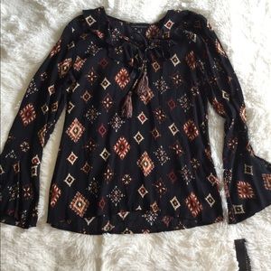 Boho Geometric Print Signature Studio Top